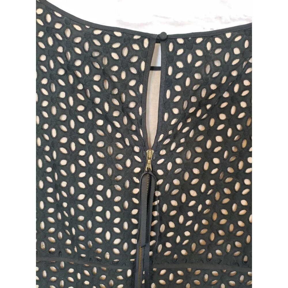 NEW‎ Ann Taylor LOFT Black Eyelet Lace Ribbon Tie Zipper Dress Womens size 8